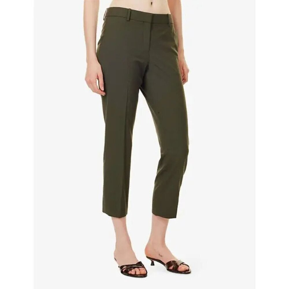 Theory Sage Green Treeca High-rise Wool-Blend Trouser Pants Size 6 - 41113